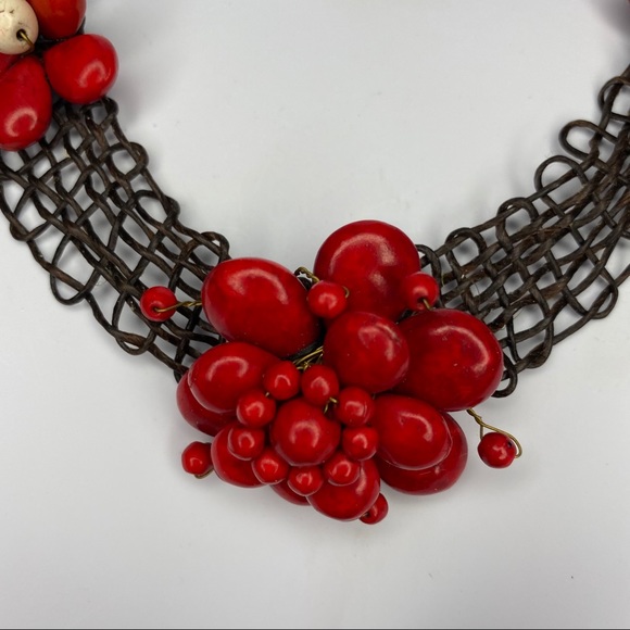 Artisan Red Flower Boho Cord Necklace & Bracelet - Picture 10 of 16